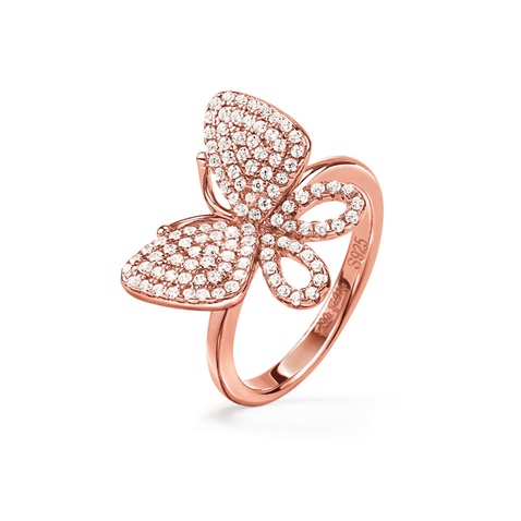 FOLLI FOLLIE-Γυναικείο ασημένιο δαχτυλίδι Folli Follie Wonderfly Rose Gold Plated 