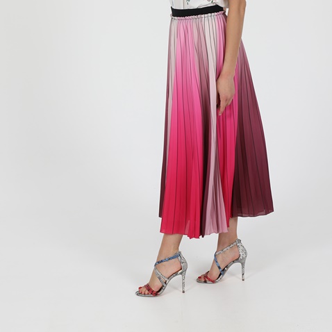 TED BAKER-Γυναικεία μακριά πλισέ φούστα TED BAKER SELMMA PLEATED STRIPE ροζ