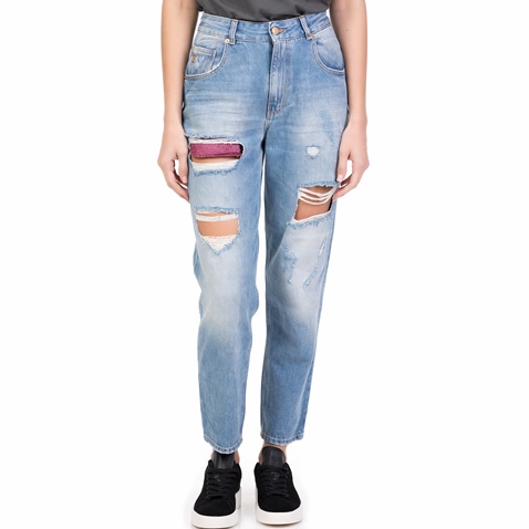 STAFF JEANS-Γυναικείο ψηλόμεσο τζιν παντελόνι MARYLIN STAFF με σκισίματα μπλε 