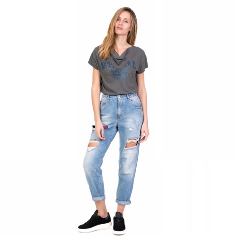 STAFF JEANS-Γυναικείο ψηλόμεσο τζιν παντελόνι MARYLIN STAFF με σκισίματα μπλε 