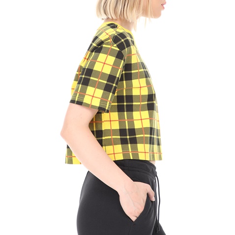 NIKE-Γυναικείο t-shirt ΝΙΚΕ NSW TEE FUTURA PLAID CROP κίτρινο μαύρο