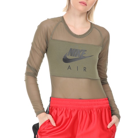 NIKE-Γυναικείο κορμάκι NIKE NSW AIR BODYSUIT LS MESH χακί