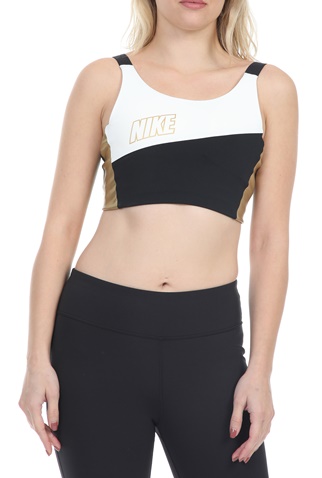 NIKE-Γυναικείο μπουστάκι  NIKE SWOOSH MTLC LOGO BRA PAD λευκό-μαύρο