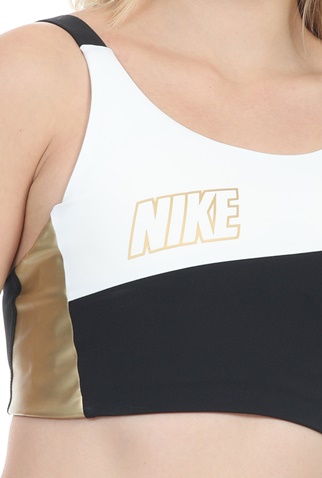 NIKE-Γυναικείο μπουστάκι  NIKE SWOOSH MTLC LOGO BRA PAD λευκό-μαύρο