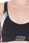 NIKE-Γυναικείο αθλητικό μπουστάκι NIKE INDY METALLIC LOGO BRA μαύρο ασημί