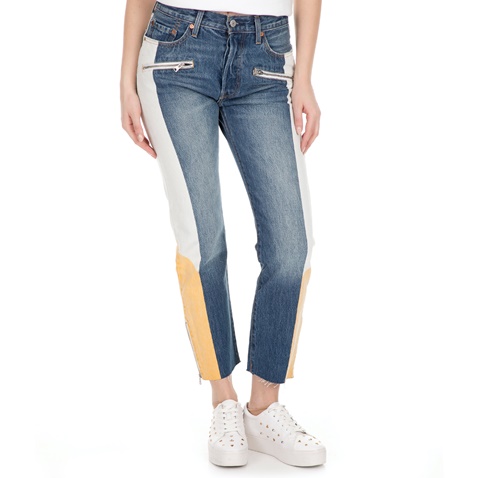 LEVI'S-Γυναικείο cropped jean παντελόνι LEVI'S MOTO 501 SHOW TEETH μπλε λευκό