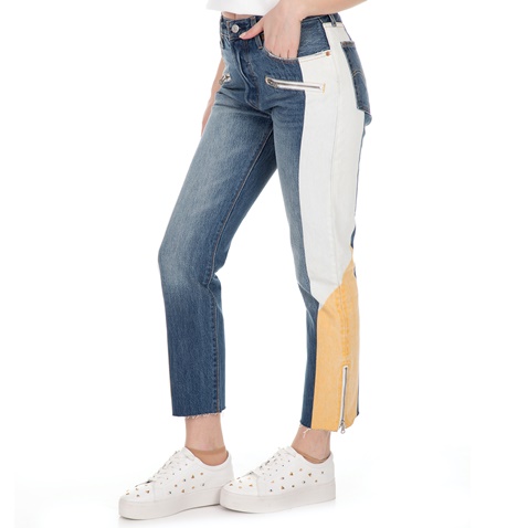 LEVI'S-Γυναικείο cropped jean παντελόνι LEVI'S MOTO 501 SHOW TEETH μπλε λευκό