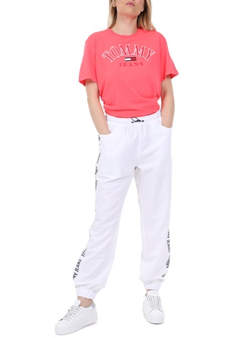 TOMMY HILFIGER-Γυναικείο παντελόνι φόρμας TOMMY HILFIGER JOGGER TAPE RELAXED λευκό