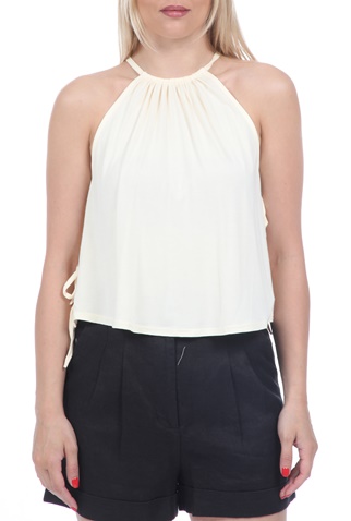 KENDALL + KYLIE-Γυναικείο αμάνικο top KENDALL + KYLIΕ SIDE RIBBON TIE μπεζ