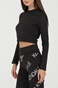 KENDALL + KYLIE-Γυναικείο cropped top KENDALL + KYLIE W ACTIVE OPENBACK LS μαύρο