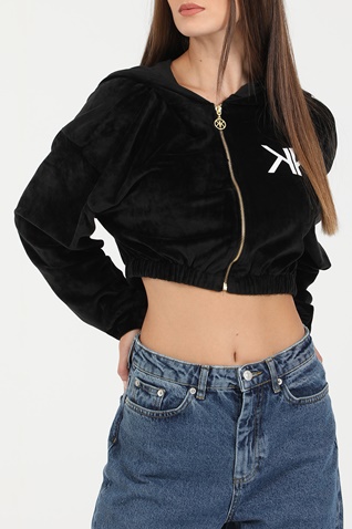 KENDALL + KYLIE-Γυναικεία cropped ζακέτα KENDALL + KYLIE ACTIVE VELVET CROPPED μαύρη