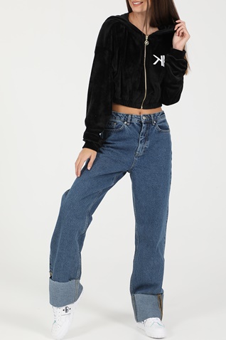 KENDALL + KYLIE-Γυναικεία cropped ζακέτα KENDALL + KYLIE ACTIVE VELVET CROPPED μαύρη