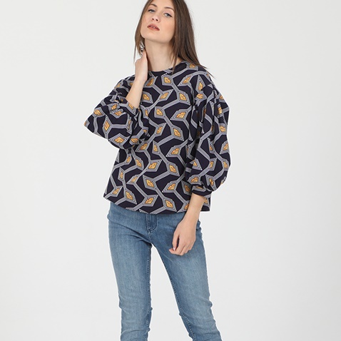 TED BAKER-Γυναικεία μπλούζα TED BAKER 252398 MODERNITY PRINTED SWEATSHIRT μπλε κίτρινη