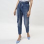 EDWARD JEANS-Γυναικείο jean paperbag παντελόνι EDWARD JEANS TALLIS-JUS JEANS μπλε