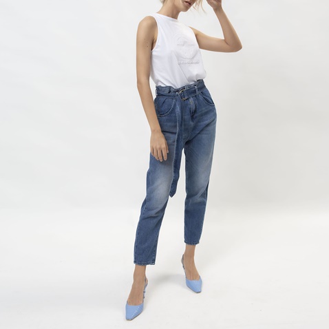 EDWARD JEANS-Γυναικείο jean paperbag παντελόνι EDWARD JEANS TALLIS-JUS JEANS μπλε