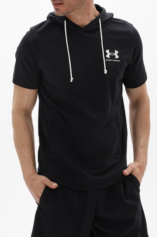 UNDER ARMOUR-Ανδρική κοντομάνικη φούτερ μπλούζα UNDER ARMOUR 1370396 RIVAL TERRY LC SS HD μαύρη