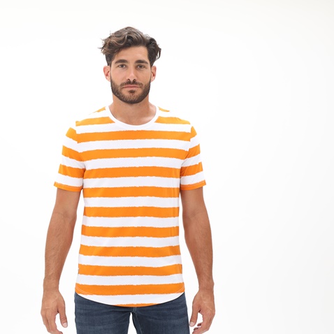 EDWARD JEANS-Ανδρικό t-shirt EDWARD JEANS MP-N-TOP-S20-022 ANGIO πορτοκαλί λευκό ριγέ