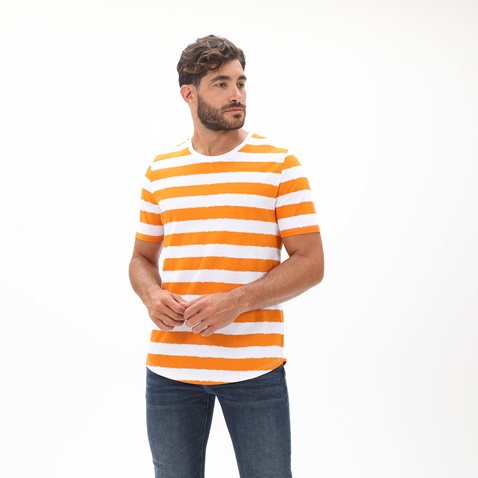 EDWARD JEANS-Ανδρικό t-shirt EDWARD JEANS MP-N-TOP-S20-022 ANGIO πορτοκαλί λευκό ριγέ