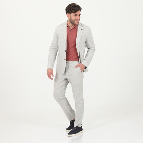 TED BAKER-Ανδρικό σακάκι blazer YUCCA TED BAKER 252025 LINEN BLEND γκρι καφέ