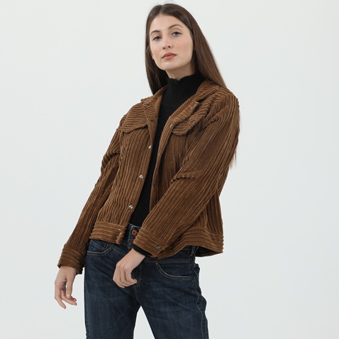 STAFF JEANS-Γυναικείο κοτλέ jacket STAFF JEANS EVA WOMAN καφέ 