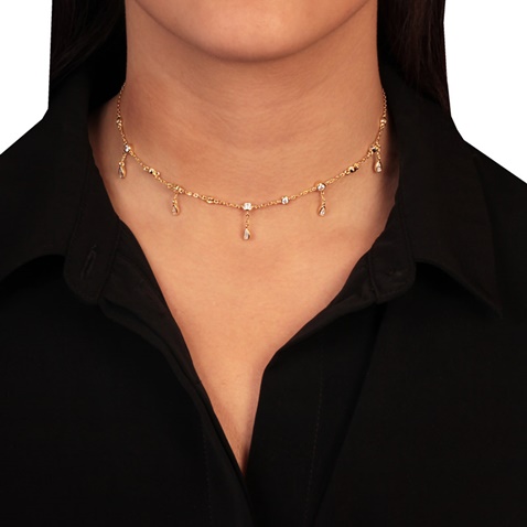 JEWELTUDE-Γυναικείο ασημένιο κολιέ choker JEWELTUDE 14166 κίτρινο επιχρυσωμένο