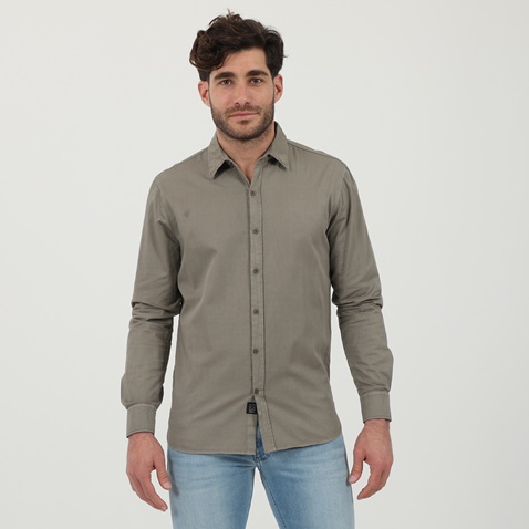 DIRTY LAUNDRY-Ανδρικό πουκάμισο DIRTY LAUNDRY DLMS0621F REGULAR TWILL καφέ γκρι