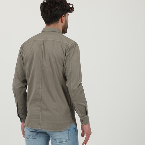 DIRTY LAUNDRY-Ανδρικό πουκάμισο DIRTY LAUNDRY DLMS0621F REGULAR TWILL καφέ γκρι