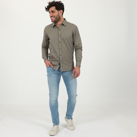 DIRTY LAUNDRY-Ανδρικό πουκάμισο DIRTY LAUNDRY DLMS0621F REGULAR TWILL καφέ γκρι