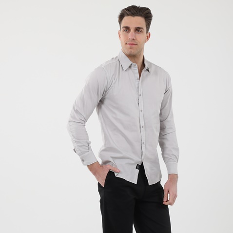 DIRTY LAUNDRY-Ανδρικό πουκάμισο DIRTY LAUNDRY DLMS0621F REGULAR TWILL λευκό πάγου