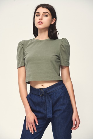 EDWARD JEANS-Γυναικεία cropped μπλούζα EDWARD JEANS WP-N-TOP-S22-002 GLYN χακί