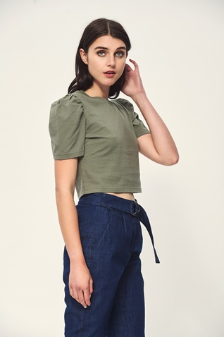 EDWARD JEANS-Γυναικεία cropped μπλούζα EDWARD JEANS WP-N-TOP-S22-002 GLYN χακί