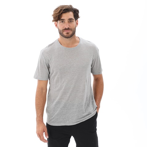 DIRTY LAUNDRY-Ανδρικό λινό t-shirt DIRTY LAUNDRY DLMT000262 PURE LINEN OPEN STICHES TEE γκρι