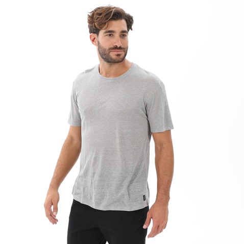 DIRTY LAUNDRY-Ανδρικό λινό t-shirt DIRTY LAUNDRY DLMT000262 PURE LINEN OPEN STICHES TEE γκρι