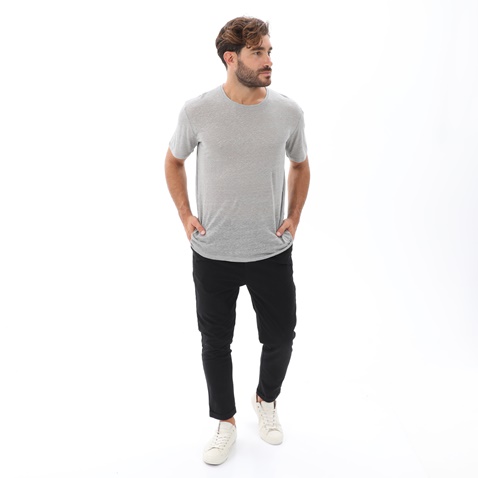 DIRTY LAUNDRY-Ανδρικό λινό t-shirt DIRTY LAUNDRY DLMT000262 PURE LINEN OPEN STICHES TEE γκρι