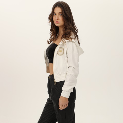 KENDALL+KYLIE-Γυναικεία cropped φούτερ ζακέτα KENDALL+KYLIE KKW.2W1.016.005 ART PATCH ημίλευκη