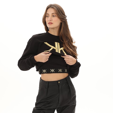 KENDALL+KYLIE-Γυναικεία διπλή cropped φούτερ μπλούζα KENDALL+KYLIE KKW.2W0.016.003 μαύρη