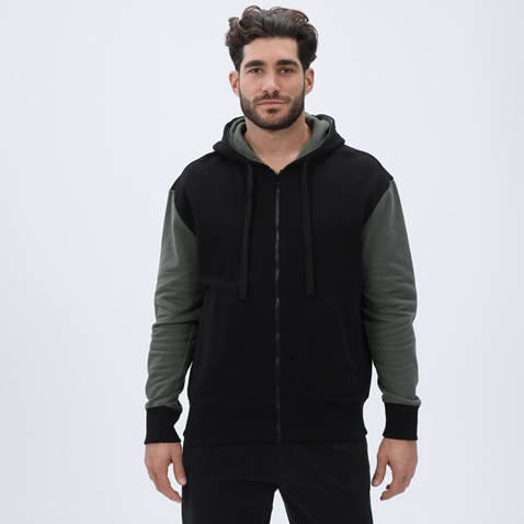 DIRTY LAUNDRY-Ανδρική φούτερ ζακέτα DIRTY LAUNDRY DLMF07W22 Contrasting Full Zip μαύρη χακί