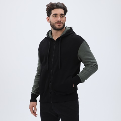 DIRTY LAUNDRY-Ανδρική φούτερ ζακέτα DIRTY LAUNDRY DLMF07W22 Contrasting Full Zip μαύρη χακί