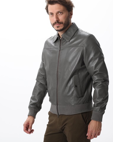 DIRTY LAUNDRY-Ανδρικό δερμάτινο bomber jacket DIRTY LAUNDRY DLMLJ04W22 γκρι