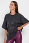 FUNKY BUDDHA-Γυναικείο oversized t-shirt FUNKY BUDDHA garment dyed ανθρακί